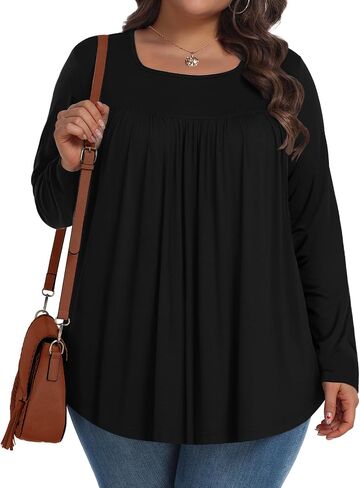 Womens Plus Size Tops Long Sleeve Shirts Fall Tunic Loose Fit Blouses with Leggings 1X-5X in Saudi Arabia