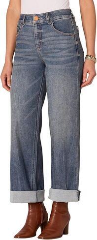 بنطلون جينز نسائي من Democracy Ab Solution ذو ارتفاع عالٍ وأساور وساق واسعة مع نير مزدوج in Kuwait