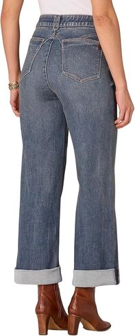 بنطلون جينز نسائي من Democracy Ab Solution ذو ارتفاع عالٍ وأساور وساق واسعة مع نير مزدوج in Kuwait