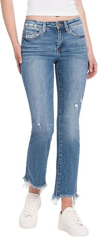 Flying Monkey Women's Mid-Rise Distressed Hem Ankle Bootcut Jeans in Quince in Saudi Arabia