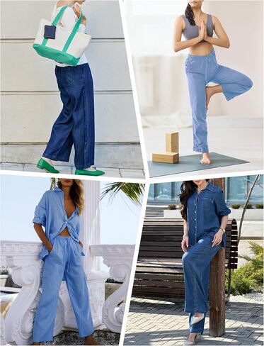 Skirt BL Women's Drawstring Elastic Waist Jeans Pull on Wide Leg Flowy Jeans for Trendy Soft Lightweight Denim Pants in Saudi Arabia