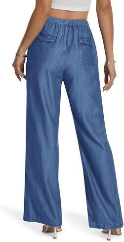 Skirt BL Women's Drawstring Elastic Waist Jeans Pull on Wide Leg Flowy Jeans for Trendy Soft Lightweight Denim Pants in Saudi Arabia