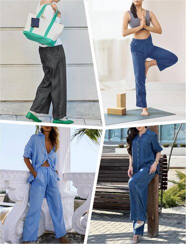 Skirt BL Women's Drawstring Elastic Waist Jeans Pull on Wide Leg Flowy Jeans for Trendy Soft Lightweight Denim Pants in Saudi Arabia