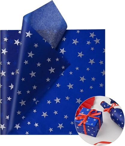 Bolsome 60 Sheets 20 * 20 Inches Silver Star Tissue Paper, Patriot Day Tissue Paper for Gift Wrapping for Birthday Baby Shower Veterans Day Patriotic Day Gift Wrapping in Saudi Arabia