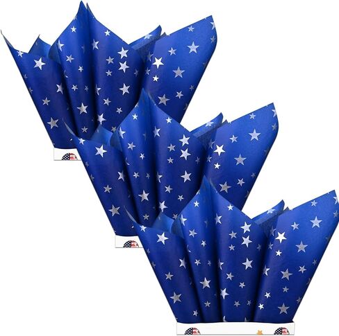 Bolsome 60 Sheets 20 * 20 Inches Silver Star Tissue Paper, Patriot Day Tissue Paper for Gift Wrapping for Birthday Baby Shower Veterans Day Patriotic Day Gift Wrapping in Saudi Arabia