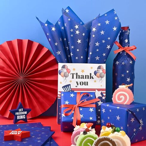 Bolsome 60 Sheets 20 * 20 Inches Silver Star Tissue Paper, Patriot Day Tissue Paper for Gift Wrapping for Birthday Baby Shower Veterans Day Patriotic Day Gift Wrapping in Saudi Arabia