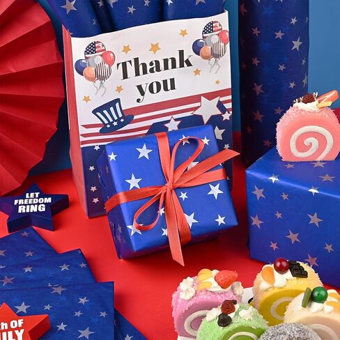 Bolsome 60 Sheets 20 * 20 Inches Silver Star Tissue Paper, Patriot Day Tissue Paper for Gift Wrapping for Birthday Baby Shower Veterans Day Patriotic Day Gift Wrapping in Saudi Arabia