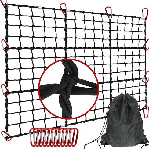 4'x6' Heavy Duty Cargo Net - Stretches to 8' x 12', 10mm Thick Cord Bungee Cargo Netting for Truck Bed & Roof Rack, Includes 12 Steel Carabiners in Kuwait