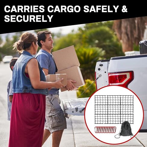 4'x6' Heavy Duty Cargo Net - Stretches to 8' x 12', 10mm Thick Cord Bungee Cargo Netting for Truck Bed & Roof Rack, Includes 12 Steel Carabiners in Kuwait