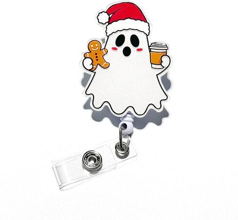 Cute Christmas Ghost with Gingerbread Coffee Badge Reel,Christmas Ghost Retractable ID Badge Holder, Teacher Badge Clip, Cute Holiday Badge Reel, RN CNA MA Nursing Gifts in Saudi Arabia