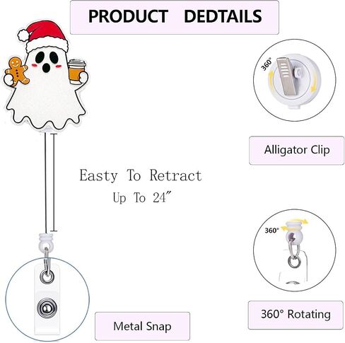 Cute Christmas Ghost with Gingerbread Coffee Badge Reel,Christmas Ghost Retractable ID Badge Holder, Teacher Badge Clip, Cute Holiday Badge Reel, RN CNA MA Nursing Gifts in Saudi Arabia