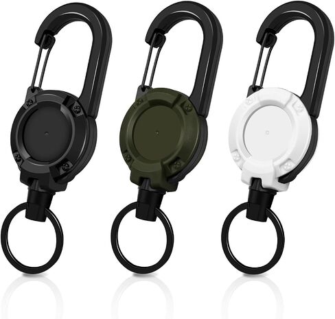 Heavy Duty Retractable Keychain, 3 Pack, Retractable ID Badge Holder Reel, Tactical ID Badge Reel, Key Ring Outdoor (Black, Dark Green, Khaki) in Saudi Arabia