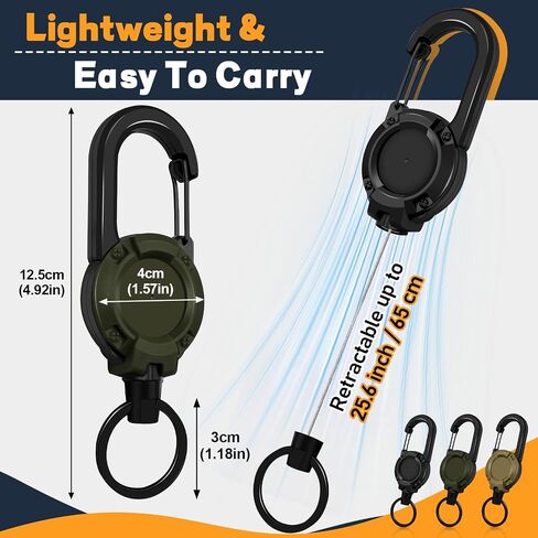 Heavy Duty Retractable Keychain, 3 Pack, Retractable ID Badge Holder Reel, Tactical ID Badge Reel, Key Ring Outdoor (Black, Dark Green, Khaki) in Saudi Arabia