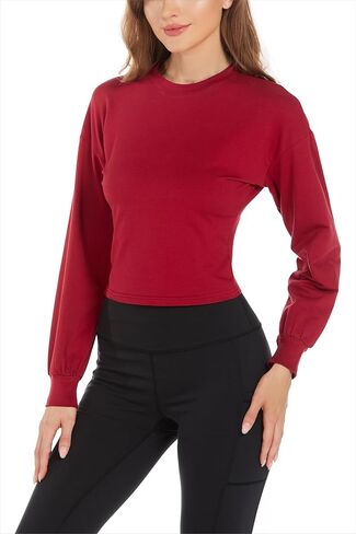 Womens Long Sleeve Shirts - Fall Fashion Tops Crew Neck Casual Outfits Clothes Workout Crop Tops Athletic Cropped Tops in Saudi Arabia