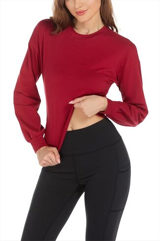 Womens Long Sleeve Shirts - Fall Fashion Tops Crew Neck Casual Outfits Clothes Workout Crop Tops Athletic Cropped Tops in Saudi Arabia