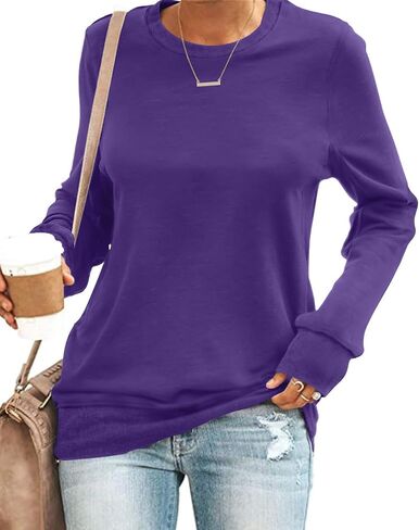 SENSERISE Womens Casual Crewneck Sweatshirt Long Sleeve Solid Color Shirt Soft Lightweight Loose Top in Kuwait