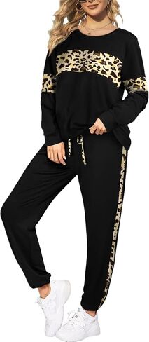 Leopard Sweatsuits Women 2 Piece Sets Fall Casual Crew neck Long Sleeve Tops pants Sexy Tracksuit with Pockets in Saudi Arabia