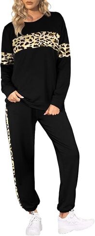 Leopard Sweatsuits Women 2 Piece Sets Fall Casual Crew neck Long Sleeve Tops pants Sexy Tracksuit with Pockets in Saudi Arabia