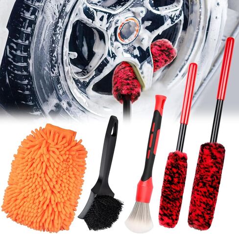 Preciva 5 Pack Wheel Brush Kit for Cleaning Wheel and Tire - Rim Brushes, Detailing Brush, Tire Brush - Bendable Wheel Cleaning Brush for Car Rim and Tire Detailing in Kuwait