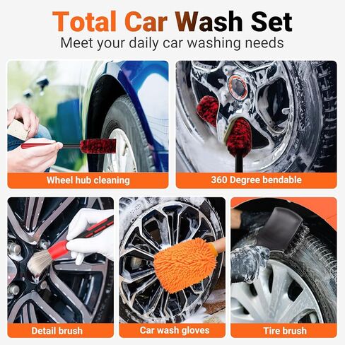 Preciva 5 Pack Wheel Brush Kit for Cleaning Wheel and Tire - Rim Brushes, Detailing Brush, Tire Brush - Bendable Wheel Cleaning Brush for Car Rim and Tire Detailing in Kuwait
