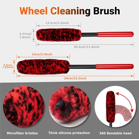 Preciva 5 Pack Wheel Brush Kit for Cleaning Wheel and Tire - Rim Brushes, Detailing Brush, Tire Brush - Bendable Wheel Cleaning Brush for Car Rim and Tire Detailing in Kuwait