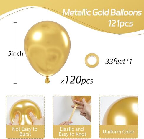 120pcs 5 inch Metallic Gold Balloons, small Chrome Gold Latex Balloons for Graduation Engagement Wedding Birthday Party Decorations in Kuwait
