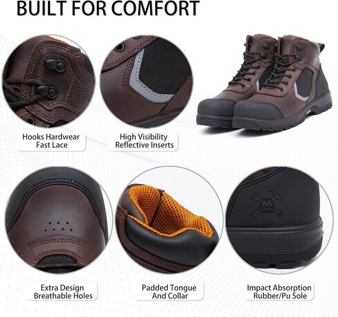 6" Work Boots For Men Leather ASTM F2413-18 Composite Safety Toe EH Rated Arch Support Anti Fatigue in Saudi Arabia