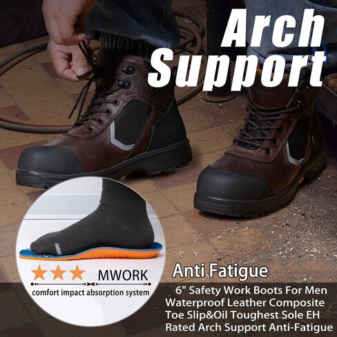 6" Work Boots For Men Leather ASTM F2413-18 Composite Safety Toe EH Rated Arch Support Anti Fatigue in Saudi Arabia