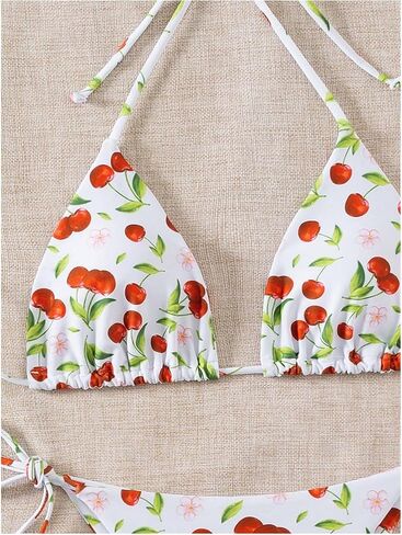 SOLY HUX Women's Bikini Sets Cherry Print Halter Triangle Tie Side Bathing Suits 2 Piece Swimsuit in Saudi Arabia