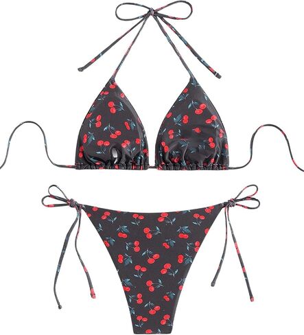 SOLY HUX Women's Bikini Sets Cherry Print Halter Triangle Tie Side Bathing Suits 2 Piece Swimsuit in Saudi Arabia