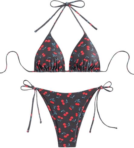 SOLY HUX Women's Bikini Sets Cherry Print Halter Triangle Tie Side Bathing Suits 2 Piece Swimsuit in Saudi Arabia