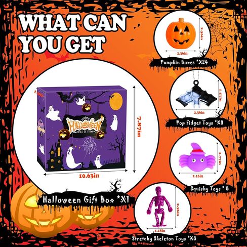 Halloween Party Favors, 48 Pcs Prefilled Plastic Pumpkins Halloween Toys in Bulk, Halloween Goodie Bags Fillers,Trick or Treat Classroom Prizes, Halloween Prizes Gifts for Kids in Kuwait
