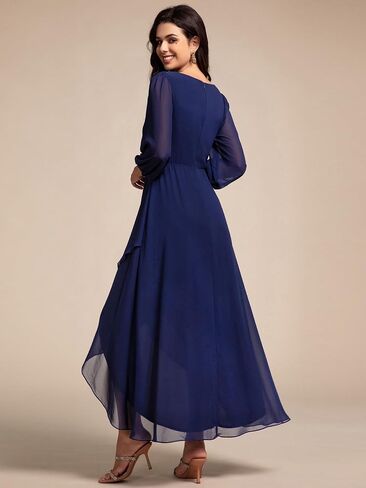 Ever-Pretty Women's Long Sleeves V Neck A Line Appliques Midi Chiffon Maxi Formal Dresses 03027 in Saudi Arabia