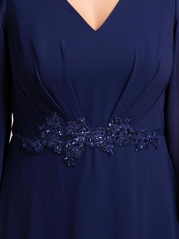Ever-Pretty Women's Long Sleeves V Neck A Line Appliques Midi Chiffon Maxi Formal Dresses 03027 in Saudi Arabia