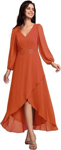 فساتين رسمية ماكسي من Ever-Pretty بأكمام طويلة ورقبة على شكل V ومزينة بخط A من الشيفون ميدي 03027 in Kuwait