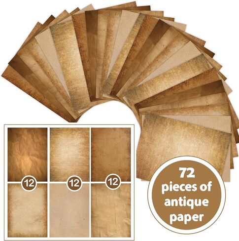 ورق كتابة قرطاسية عتيقة - 72 ورقة مزدوجة الجوانب ذات طابع عتيق، حرفية، طباعة استئناف 8.5 × 11 ورقة - 6 تصميمات ورقية قديمة فريدة من نوعها - ورق طابعة ورق للكتابة in Kuwait
