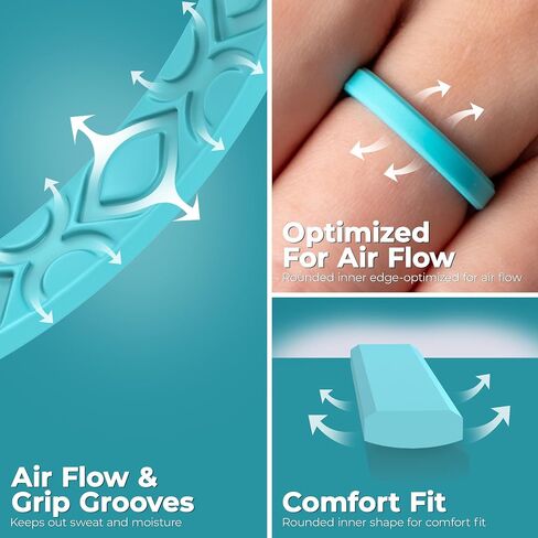 ThunderFit Stackable Silicone Rings for Women, Breathable Rubber Wedding Bands - Braided Design 3mm Wide 1.8mm Thick - 3/8 Variety Multipack in Kuwait