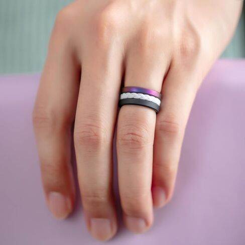 ThunderFit Stackable Silicone Rings for Women, Breathable Rubber Wedding Bands - Braided Design 3mm Wide 1.8mm Thick - 3/8 Variety Multipack in Kuwait