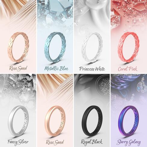 ThunderFit Stackable Silicone Rings for Women, Breathable Rubber Wedding Bands - Braided Design 3mm Wide 1.8mm Thick - 3/8 Variety Multipack in Kuwait