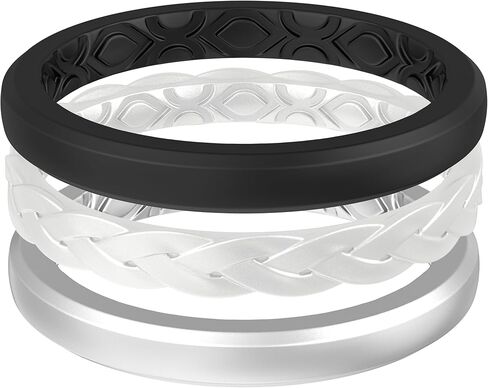 ThunderFit Stackable Silicone Rings for Women, Breathable Rubber Wedding Bands - Braided Design 3mm Wide 1.8mm Thick - 3/8 Variety Multipack in Kuwait