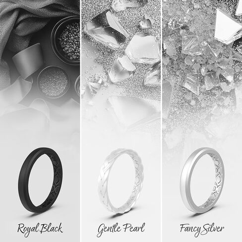 ThunderFit Stackable Silicone Rings for Women, Breathable Rubber Wedding Bands - Braided Design 3mm Wide 1.8mm Thick - 3/8 Variety Multipack in Kuwait