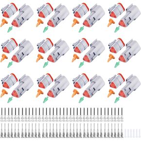 102 قطعة 2 دبوس طريقة Deutsch DT Gray Connector 12 مجموعة، مقاس 16 اتصالات صلبة موصل سلك كهربائي مقاوم للماء مع قابس مانع للتسرب للشاحنة، والمركبات على الطرق الوعرة، والبحرية، وأسلاك الدراجات النارية