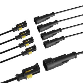 2 Wire Connector 16AWG 5 Kits 2 Pin Waterproof Connectors with 10cm Pigtail 1.5mm Series Rubber Seal and Electrical Terminals