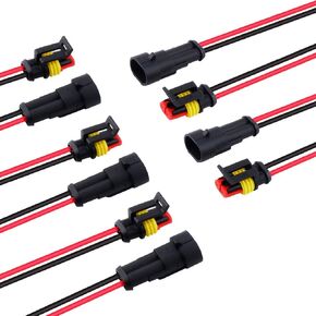 MUYI 5 Sets 1 Pin Wire Connector 18AWG Waterproof Electrical Connectors Kit with 10cm Pigtail 1.5mm Series Weatherpack Connectors (1 pin)