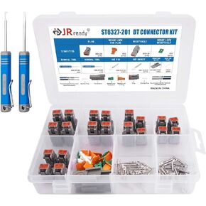 JRready 2 Pin Way Deutsch DT Connector Kit, Size 16 Stamped Contacts 14-18AWG, Seal Plugs, DT04-2P DT06-2S Gray Waterproof Automotive Electrical Connectors (10 Set), ST6327-201.