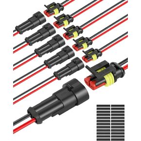 NAOEVO 2 Pin Connector Waterproof, 16 AWG 2 Wire Connectors, Automotive Electrical Connectors Male And Female Way With Heat Shrink Tubing For Car Truck Boat Wire Connection, 6 Kits