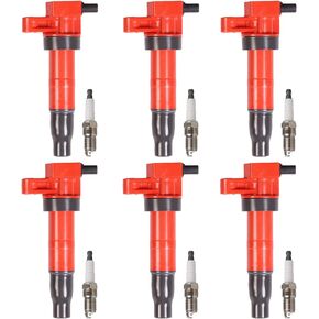 ENA Set of 6 Red Ignition Coil with 6 Iridium Spark Plug 3.3L 3.5L 3.8L V6 Compatible with Hyundai Kia Azera Genesis Coupe Santa Fe XL Cadenza Sedona K900 Sorento Replacement for UF546 C15442 GN10560