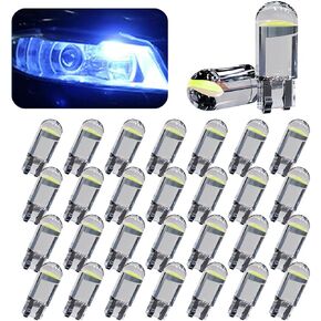 30-Pack 194 Car LED Light Bulbs，0.36W 12V T10 6000K Interior Lights，168 2825 W5W Wedge COB LED Replacement Bulbs，Universal Dashboard Light，Dome Light，Sign Light，License Plate Light (BLUE)