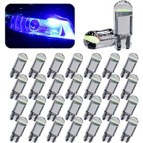 30-Pack 194 Car LED Light Bulbs，0.36W 12V T10 6000K Interior Lights，168 2825 W5W Wedge COB LED Replacement Bulbs，Universal Dashboard Light，Dome Light，Sign Light，License Plate Light (BLUE)