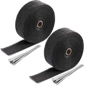 ZOENHOU 2 Rolls 2 Inch x 50 Feet Exhaust Heat Header Wrap, Fiberglass Pipe Wrap with 20 Stainless Ties, Black Exhaust Heat Shield Tape for Machine Manifold Exhaust Pipes